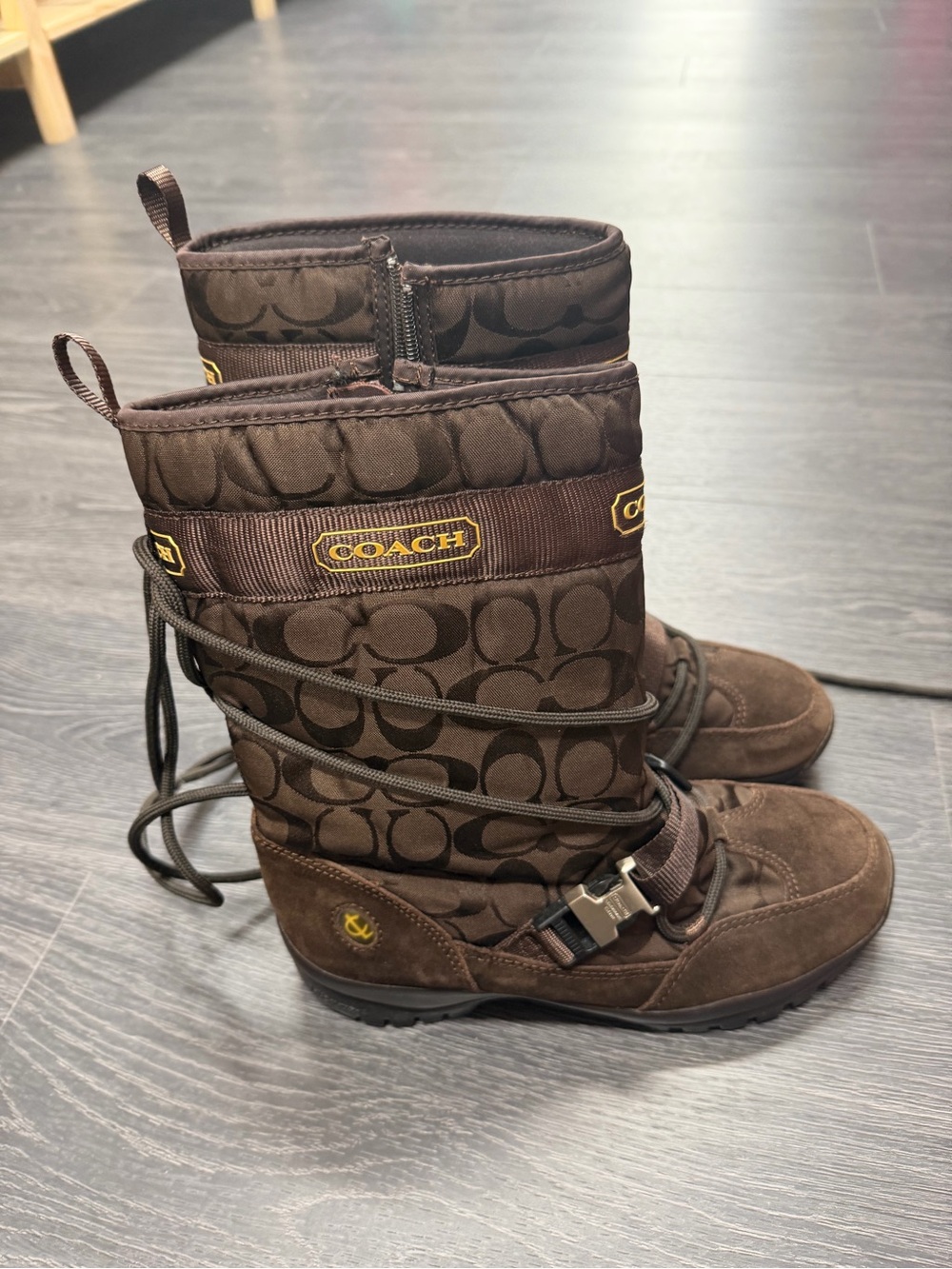 Coach Sela A7155 Signature C Brown Winter Boots Sz 8 - Picture 3 of 11